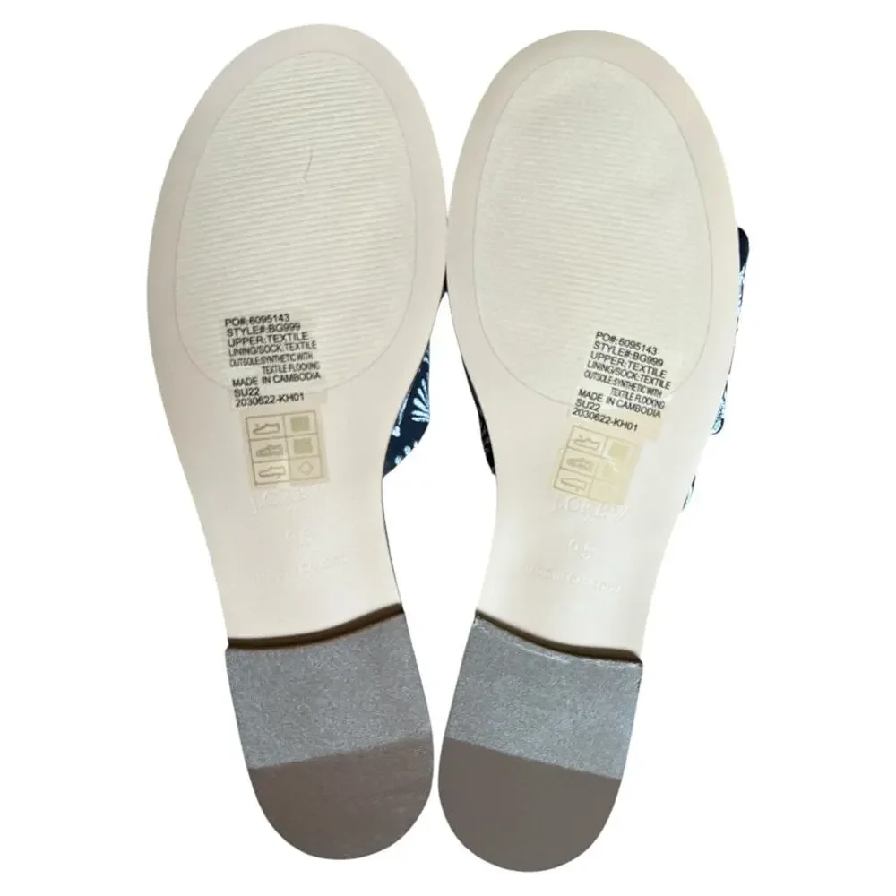 J.Crew Black Ivory Printed Knot Slide Sandals, US9.5